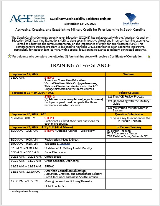 Screenshot of training itinerary